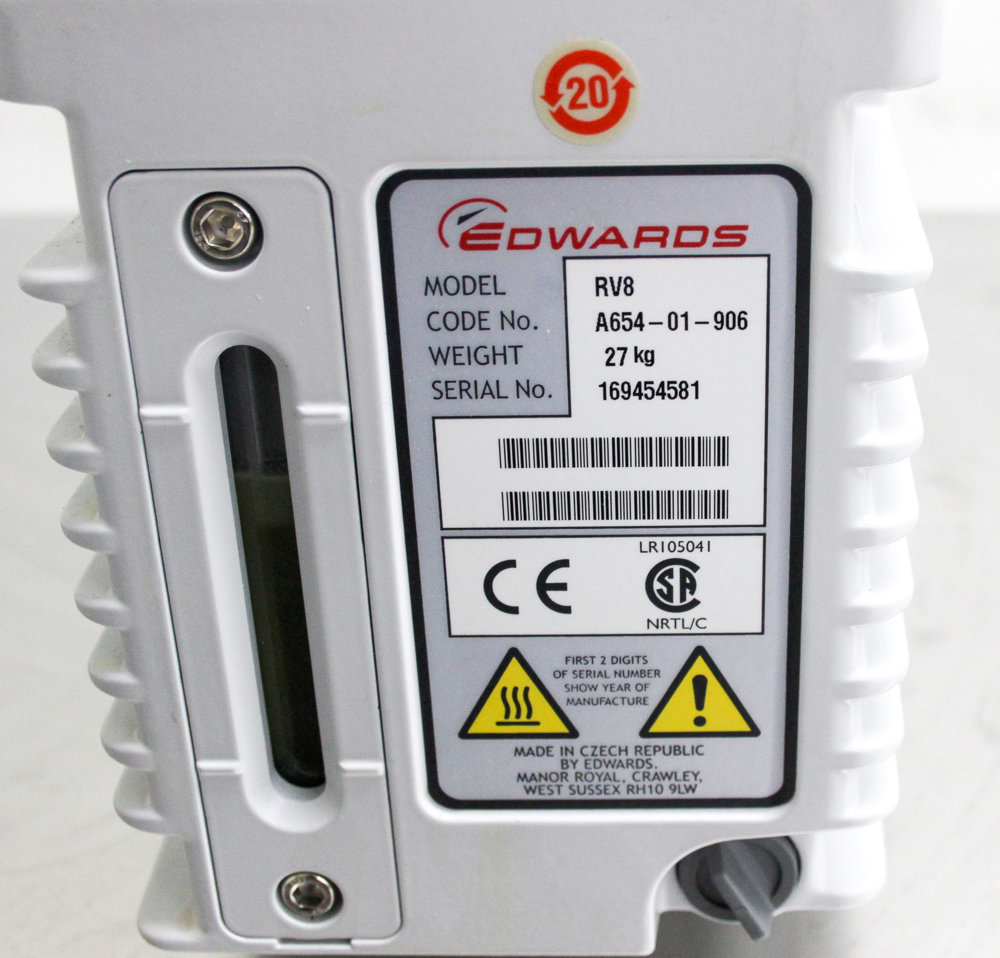 Edwards RV8 Vacuum Pump Two Stage 10 m3/hr Rotary Vane Industrial Applications