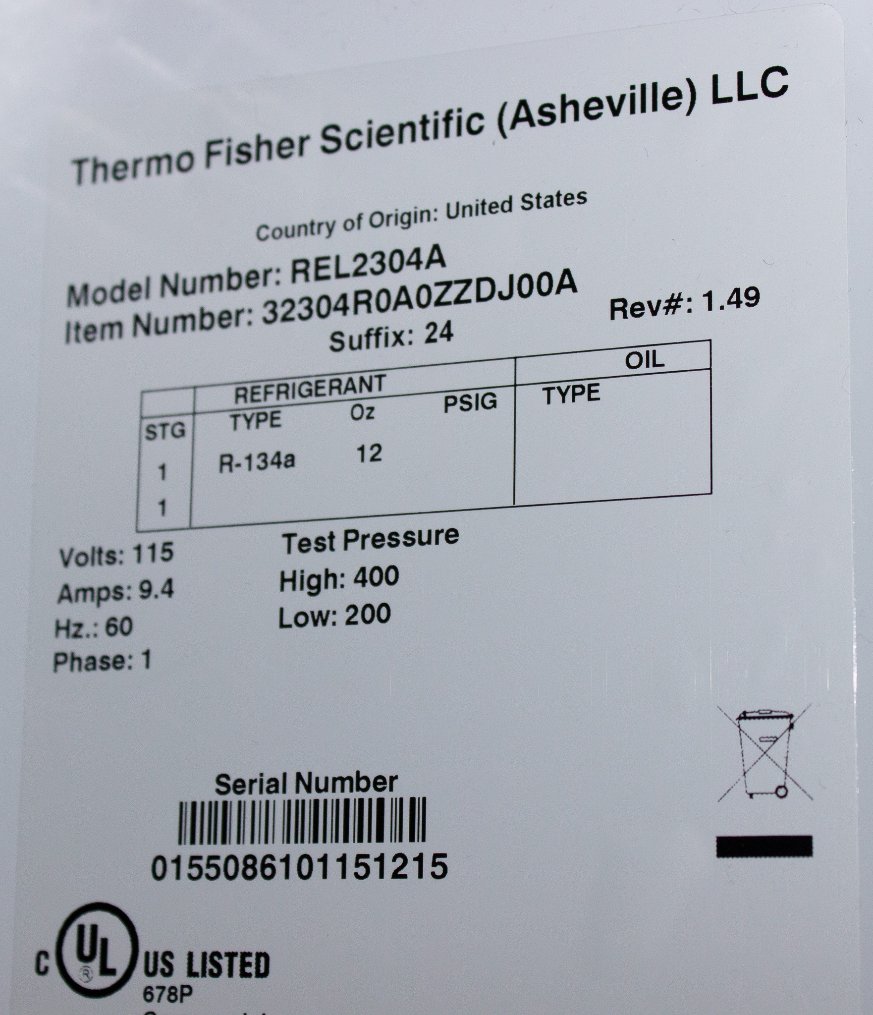 Thermo REL2304A Lab Refrigerator, 23.3 cu ft, 1C to 8C, Microprocessor Controlled