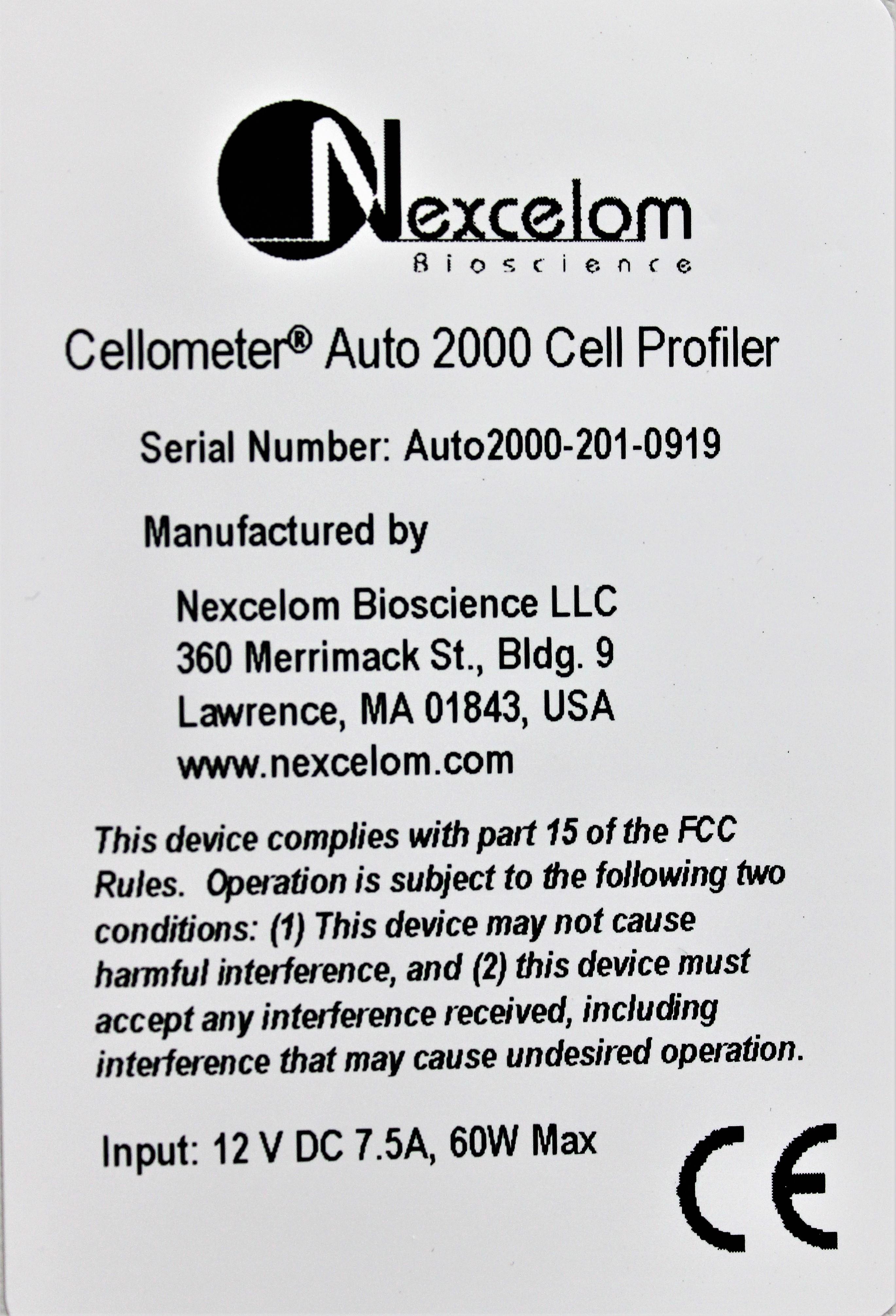 Nexcelom Cellometer Auto 2000 Cell Profiler Counter Primary Cell Analysis