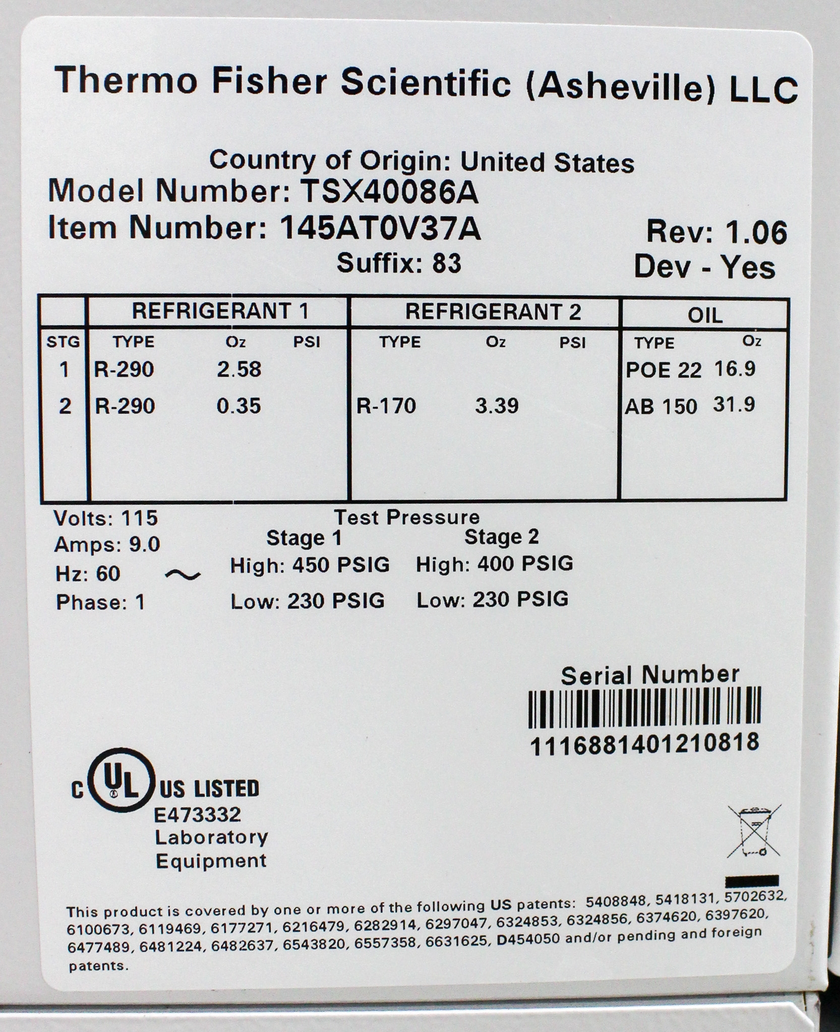 Thermo TSX40086A Ultra Low Freezer -80C 549L Energy Efficient Upright Used