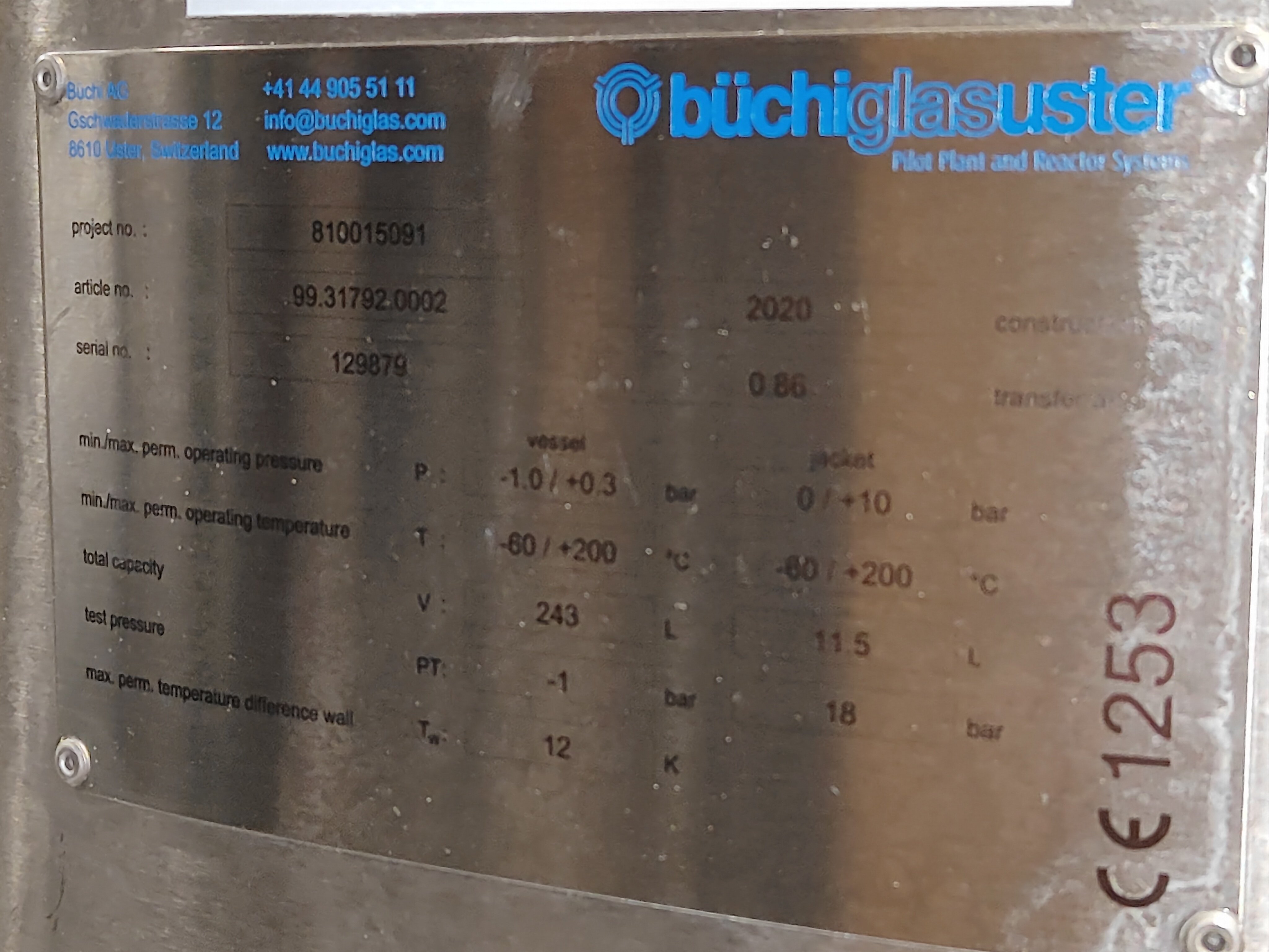 Buchi Custom Pilot Plant Evaporator System -80C 243L Capacity Used