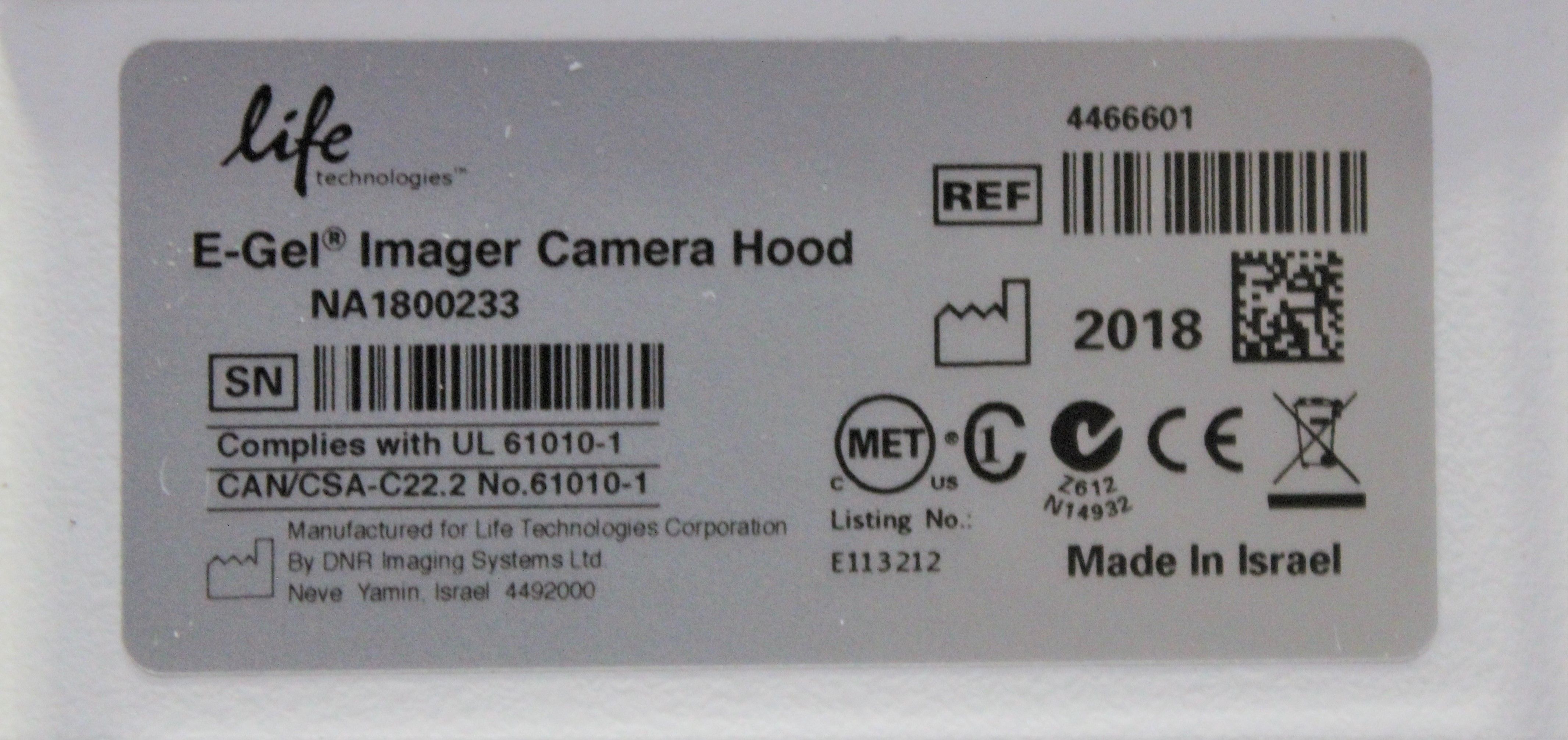 Life Tech 4466601 Imager Camera Hood Electrophoresis Adapter Kit