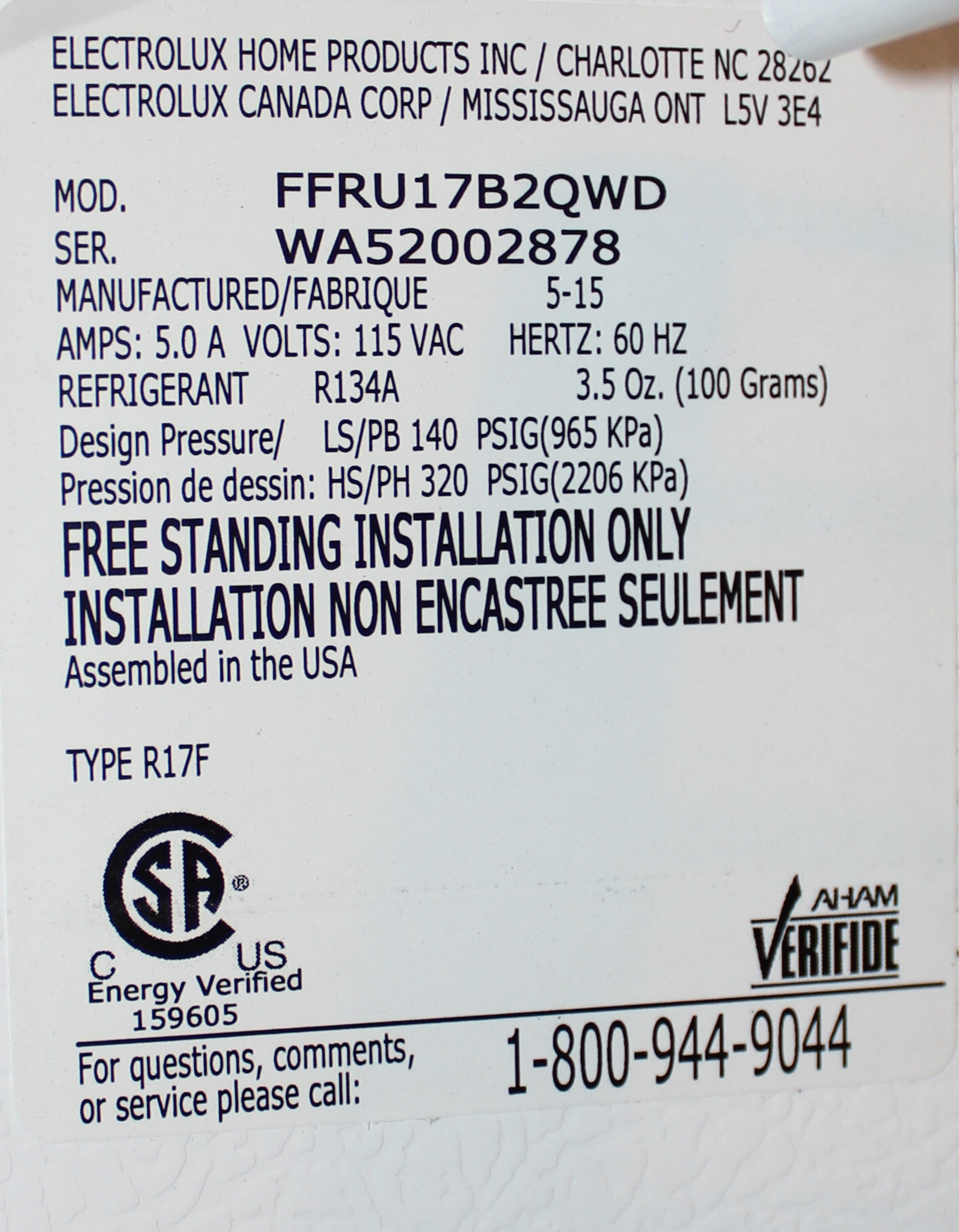 Frigidaire FFRU17B2QWD Refrigerator 17 Cu Ft Interior Light LED Controls