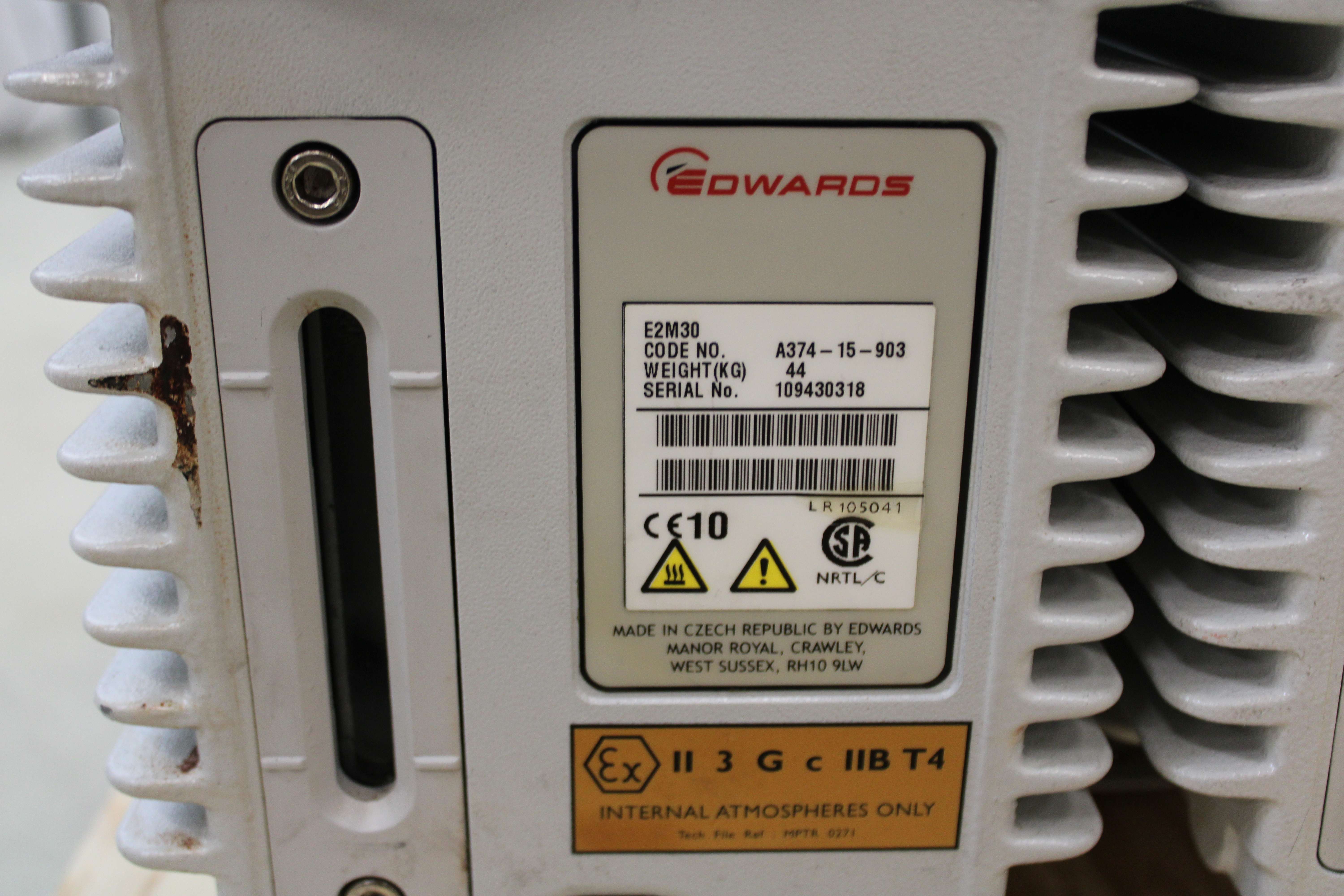 Edwards E2M30 Rotary Vane Vacuum Pump 11.4 CFM, 120V/220V, Used