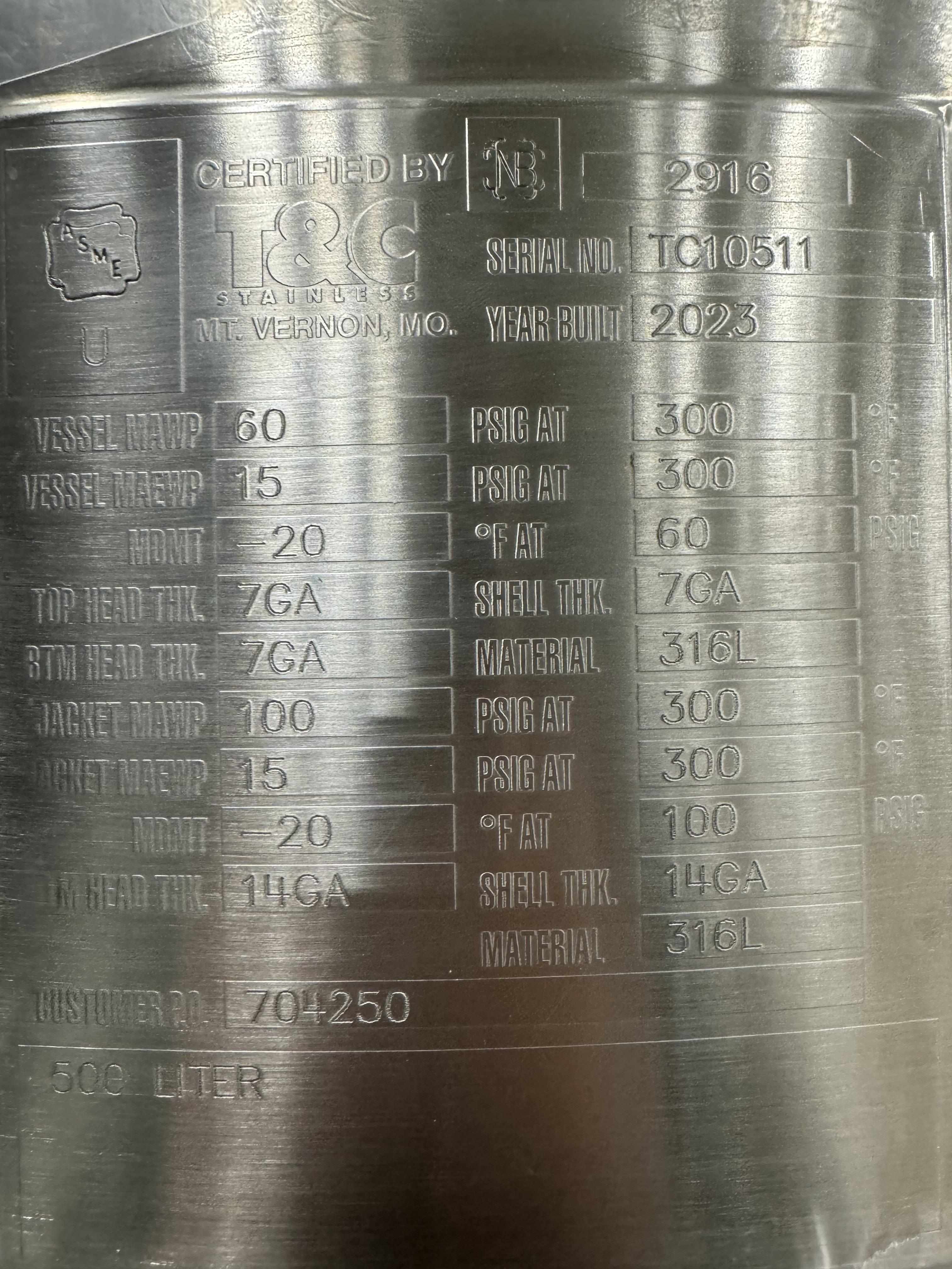 Holland 500L Vessel Sanitary Tank For Storage & Processing Stainless New 2023