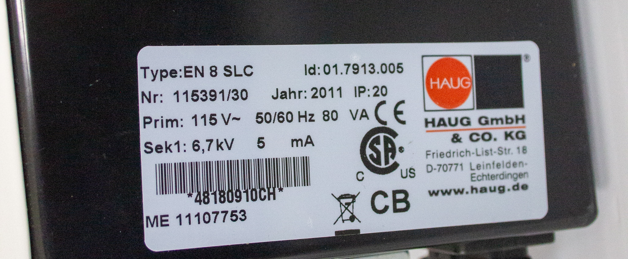 HAUG Mettler Toledo EN 8 SLC Deionizing Power Supply for Electrostatic Removal