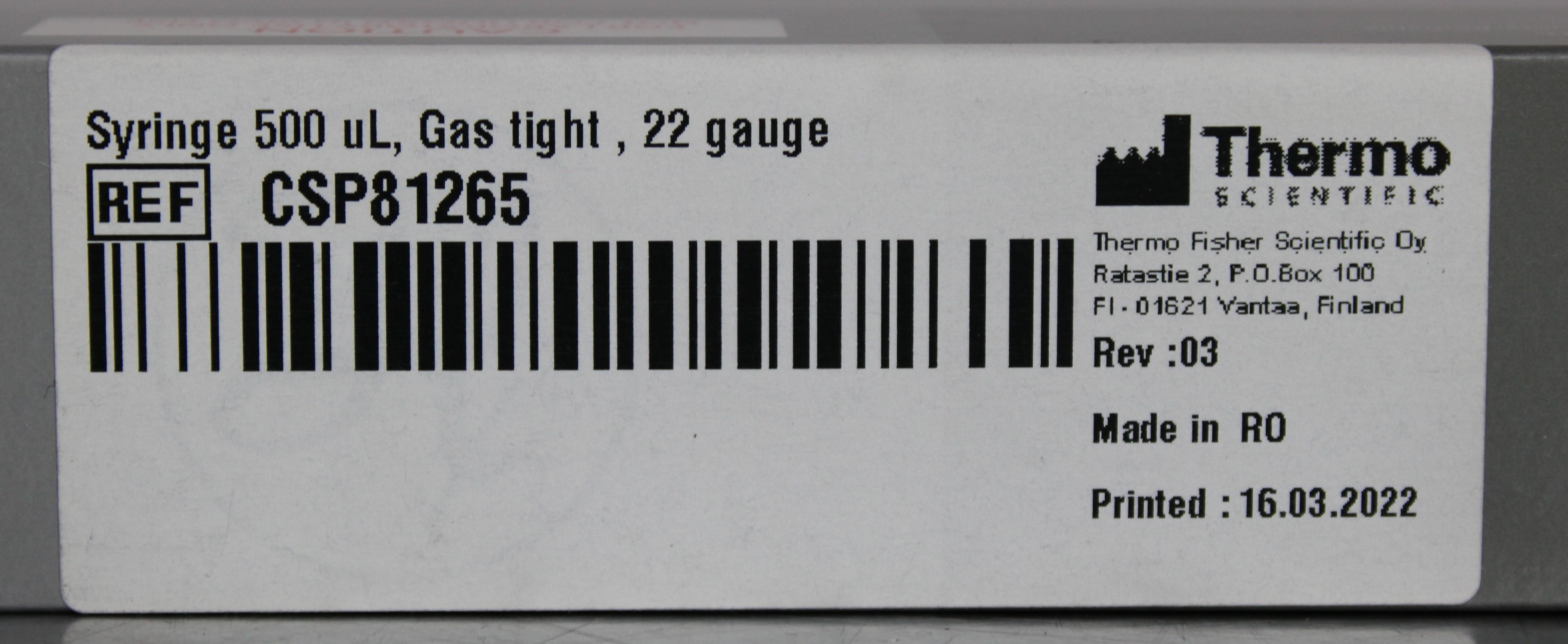 Hamilton 500uL Gastight Syringe 1750 RN 22G Sterilizable New Romania
