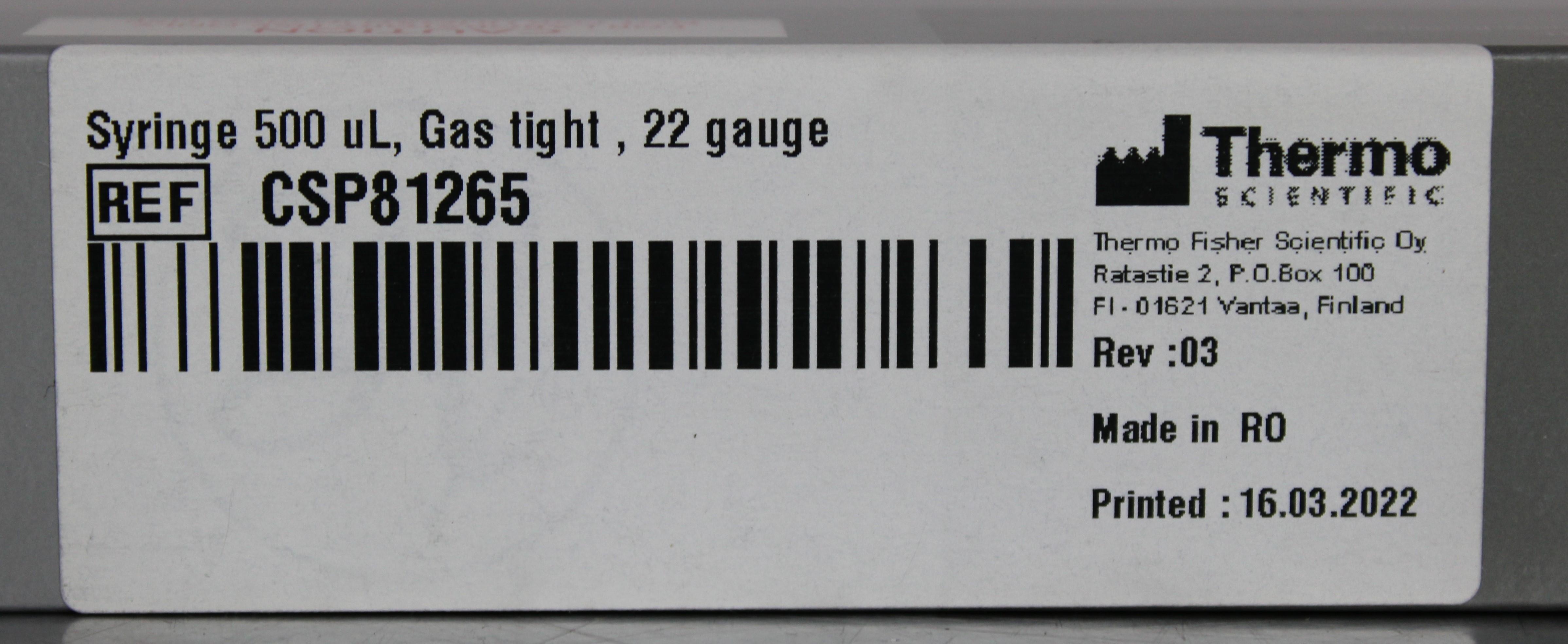 Hamilton Gastight Syringe Model 1750 RN 500uL 22 Gauge Lab Use