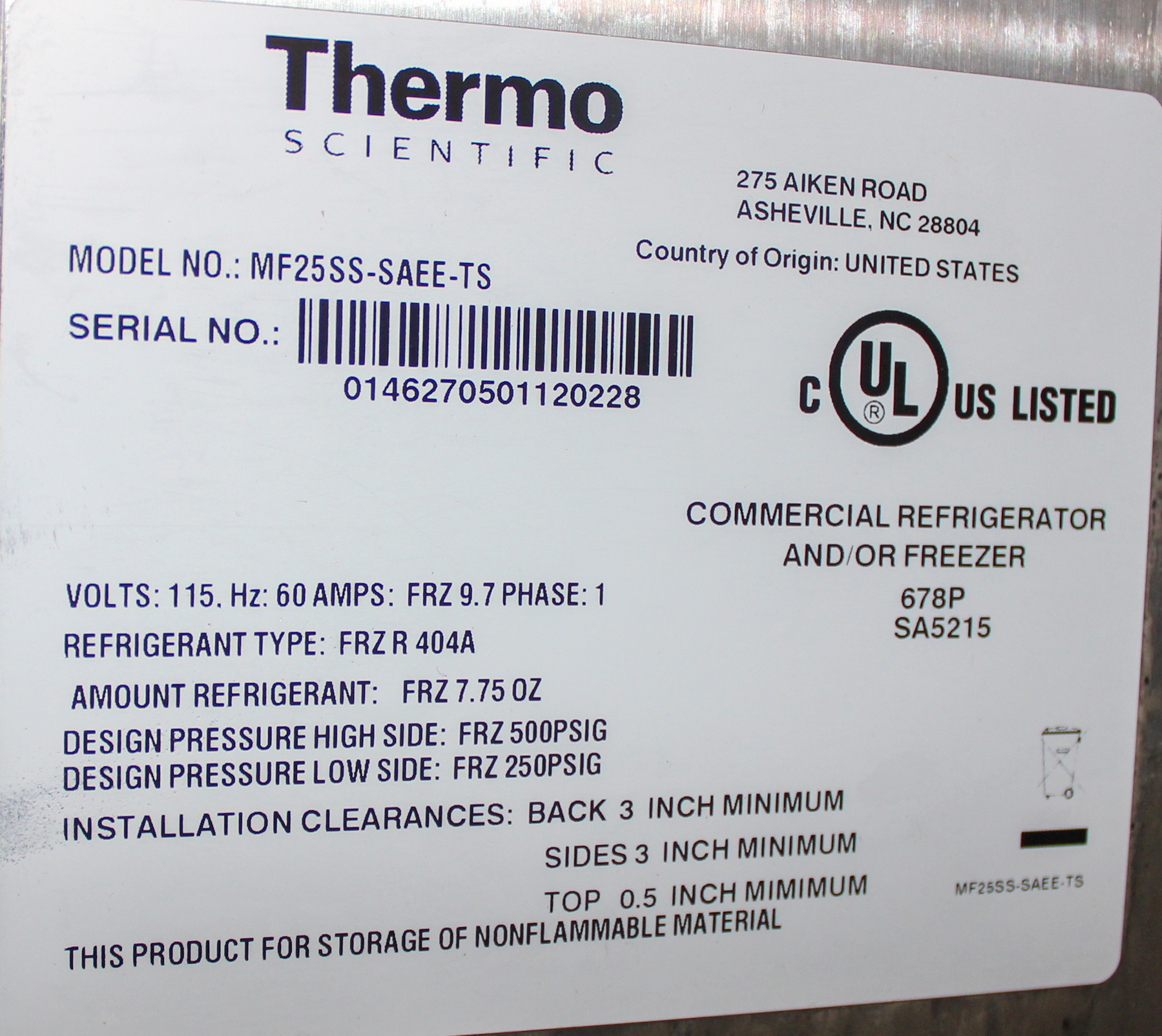 Thermo Scientific MF25SS-SAEE-TS General Purpose Lab Freezer 24 Cu Ft
