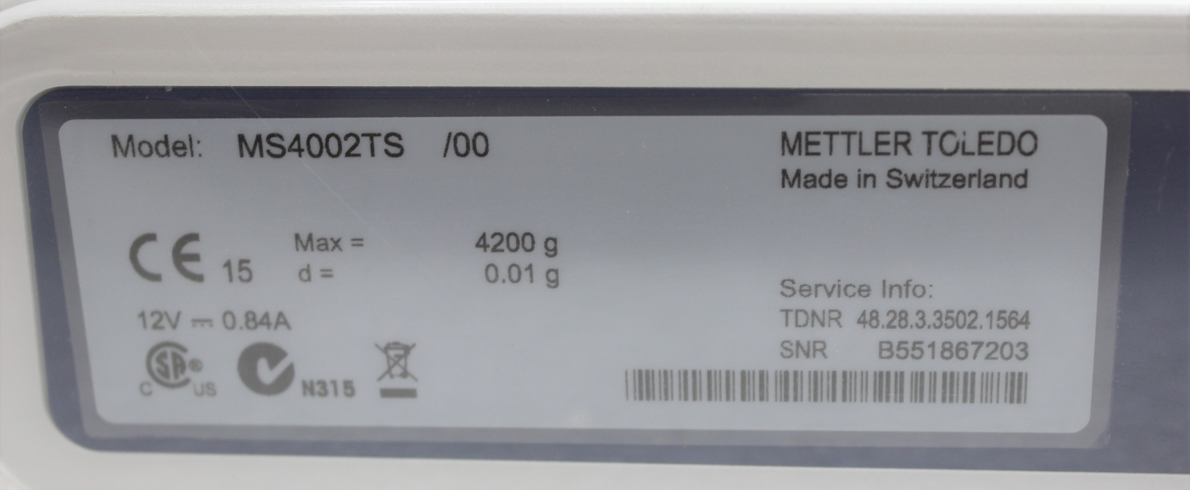Mettler Toledo MS4002TS Balance Precision High-Capacity 4200g Used Turnkey