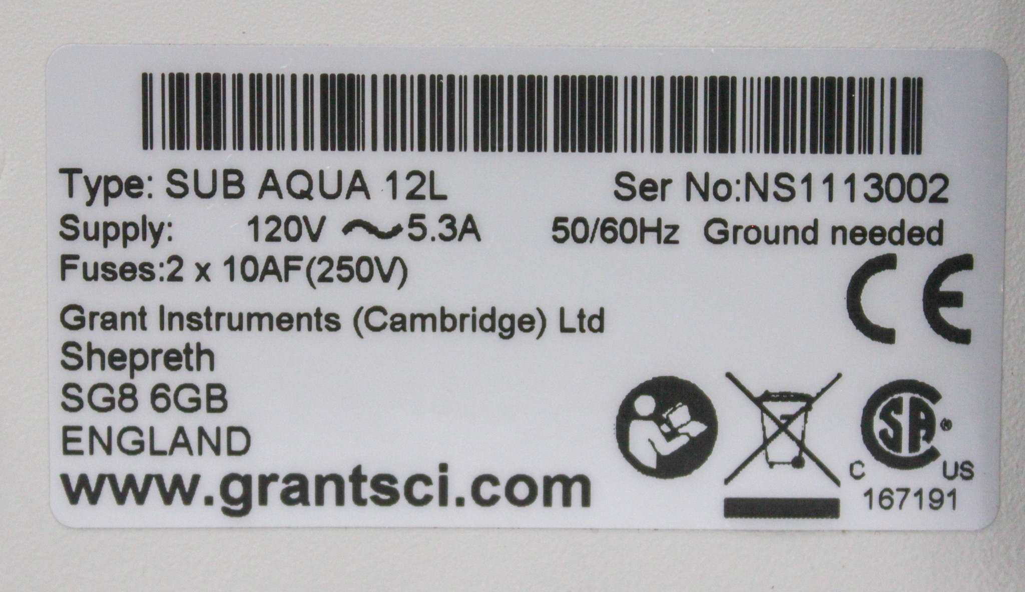 Grant SUB AQUA 12L Water Bath Immersion Heater 5C to 99C Digital Control