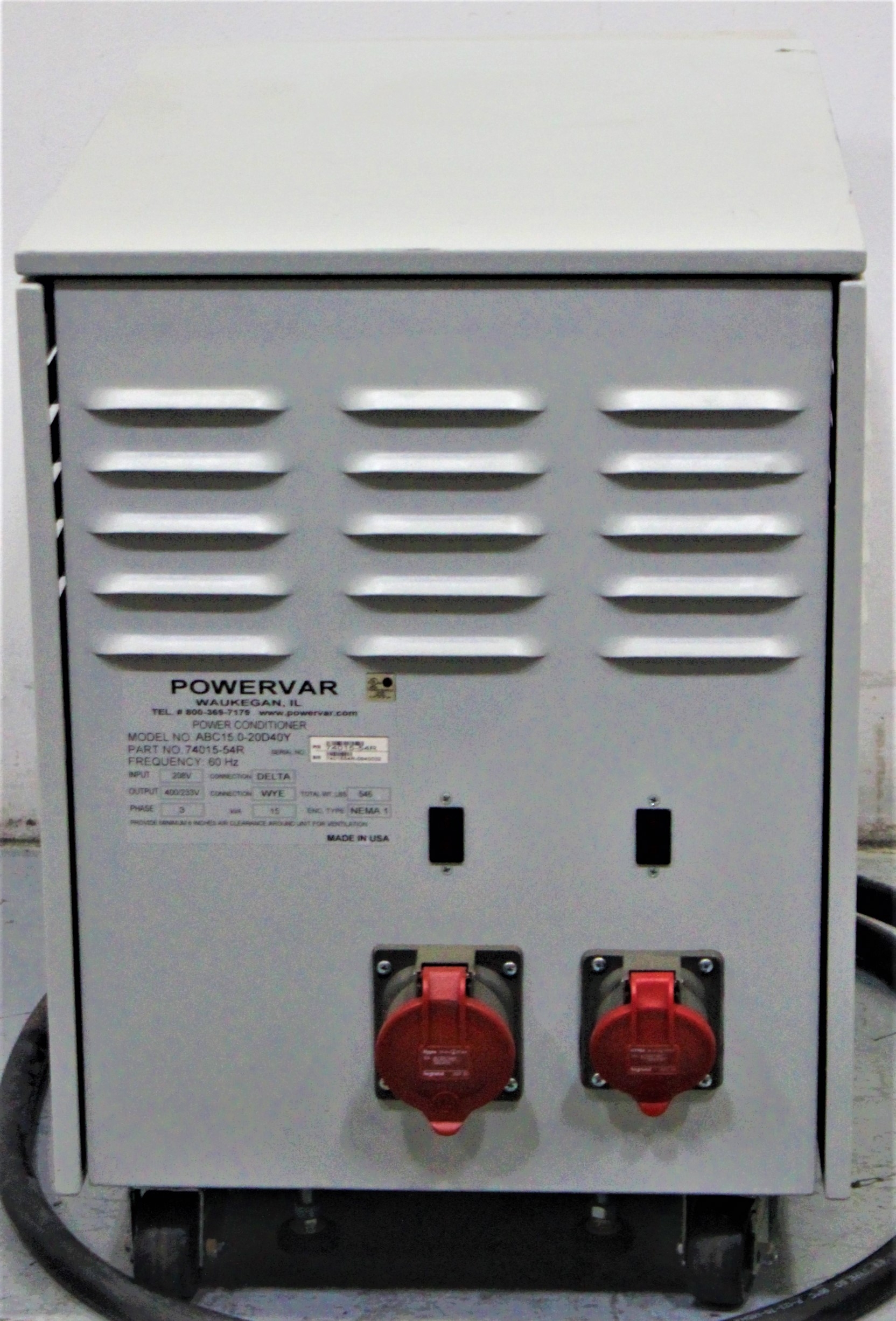 Powervar ABC15.0-20D40Y Power Conditioner Isolation Transformer Surge Diverter