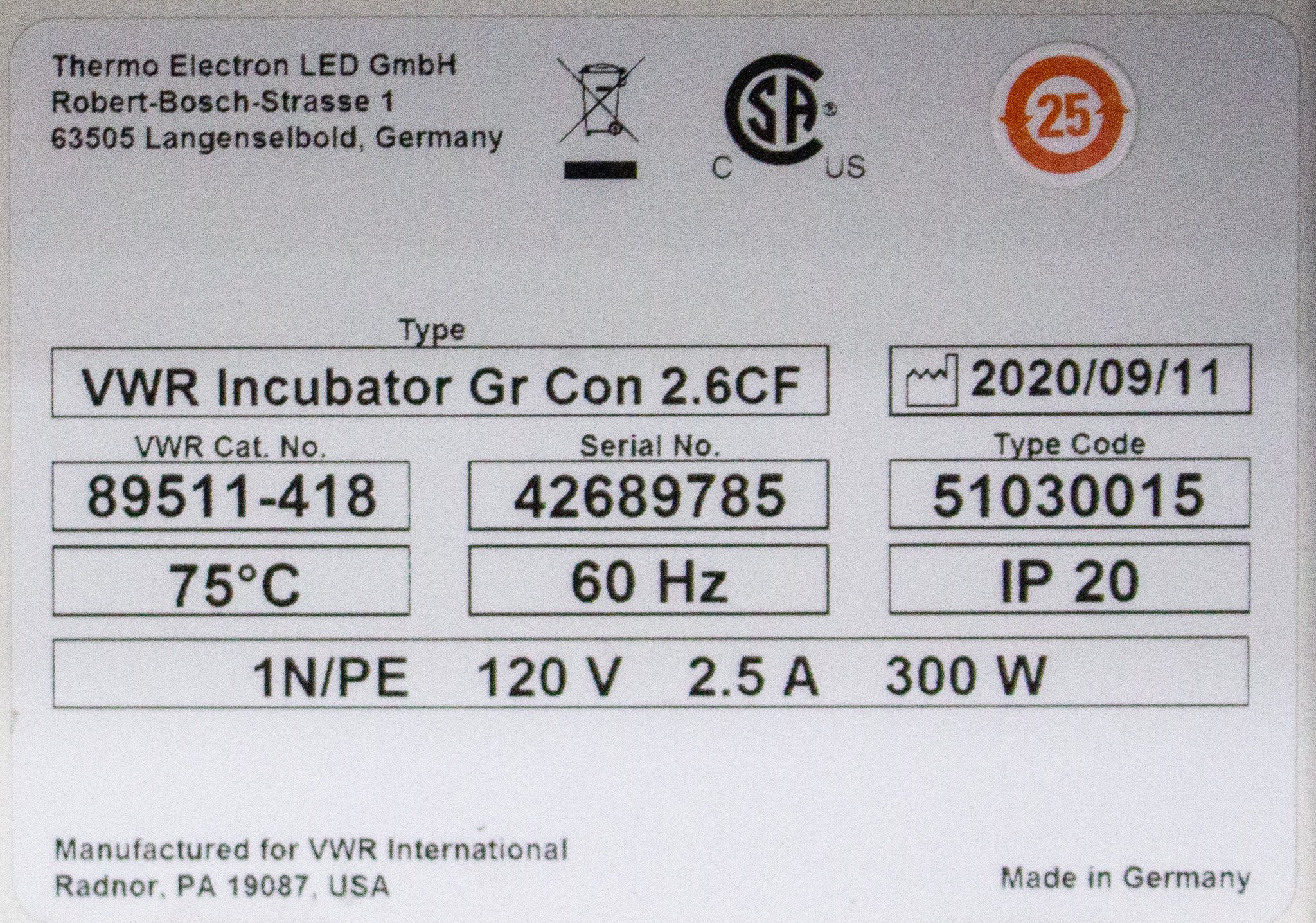 VWR Incubator Gr Con 2.6CF Incubator Ambient +5 to 75C Versatile Lab Use