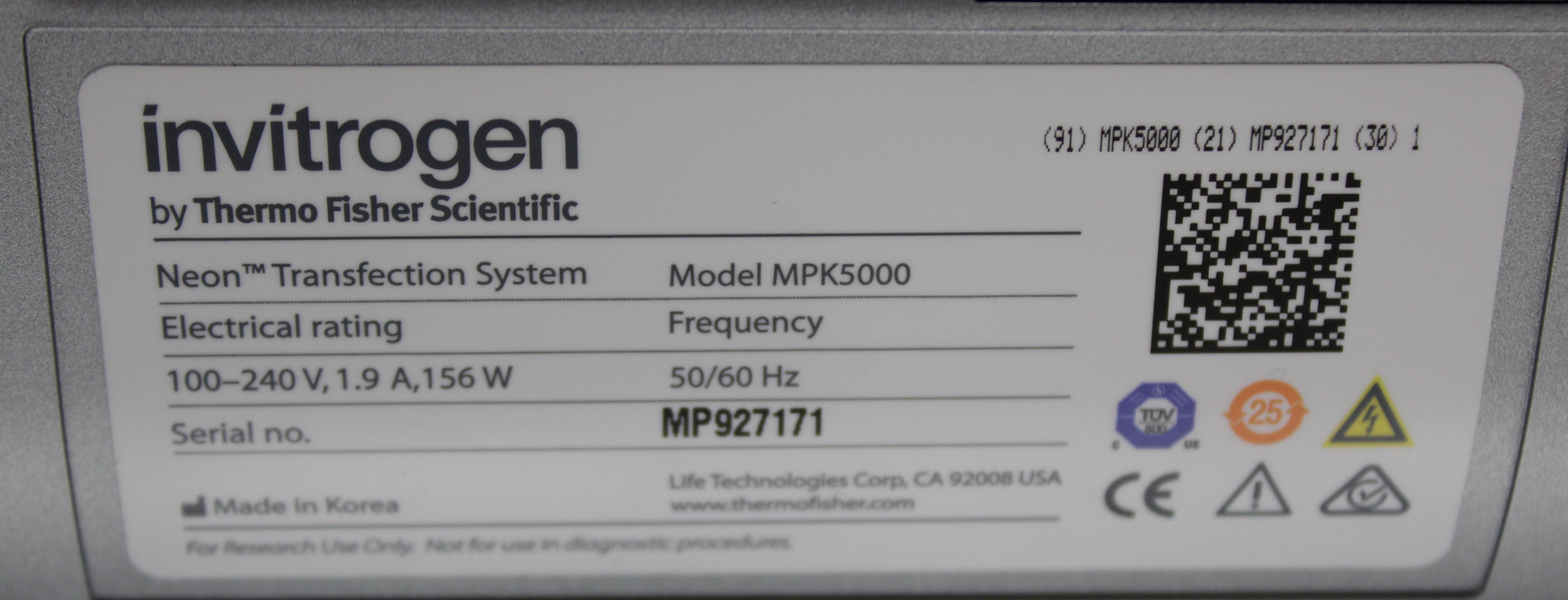 Thermo MPK5000 Neon Transfection System 0.5-2.5kV Stem Cell Transfer