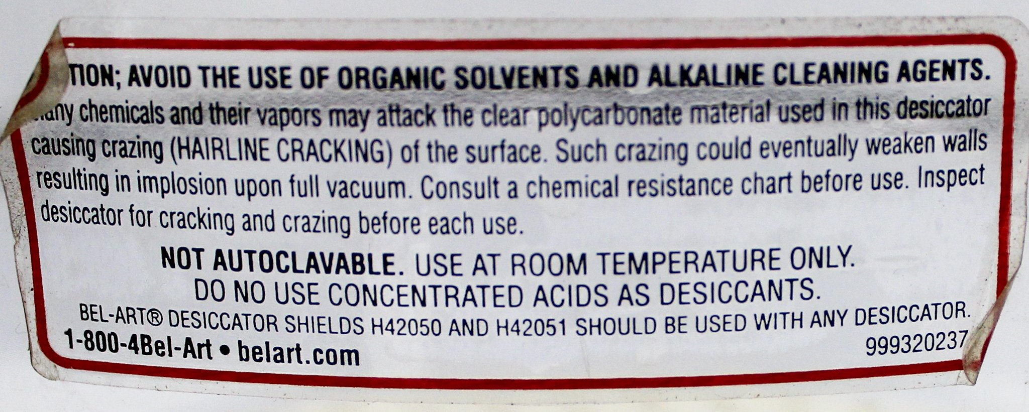 Bel-Art H42050/42051 Desiccator Vacuum Moisture-Sensitive Lab Storage Used