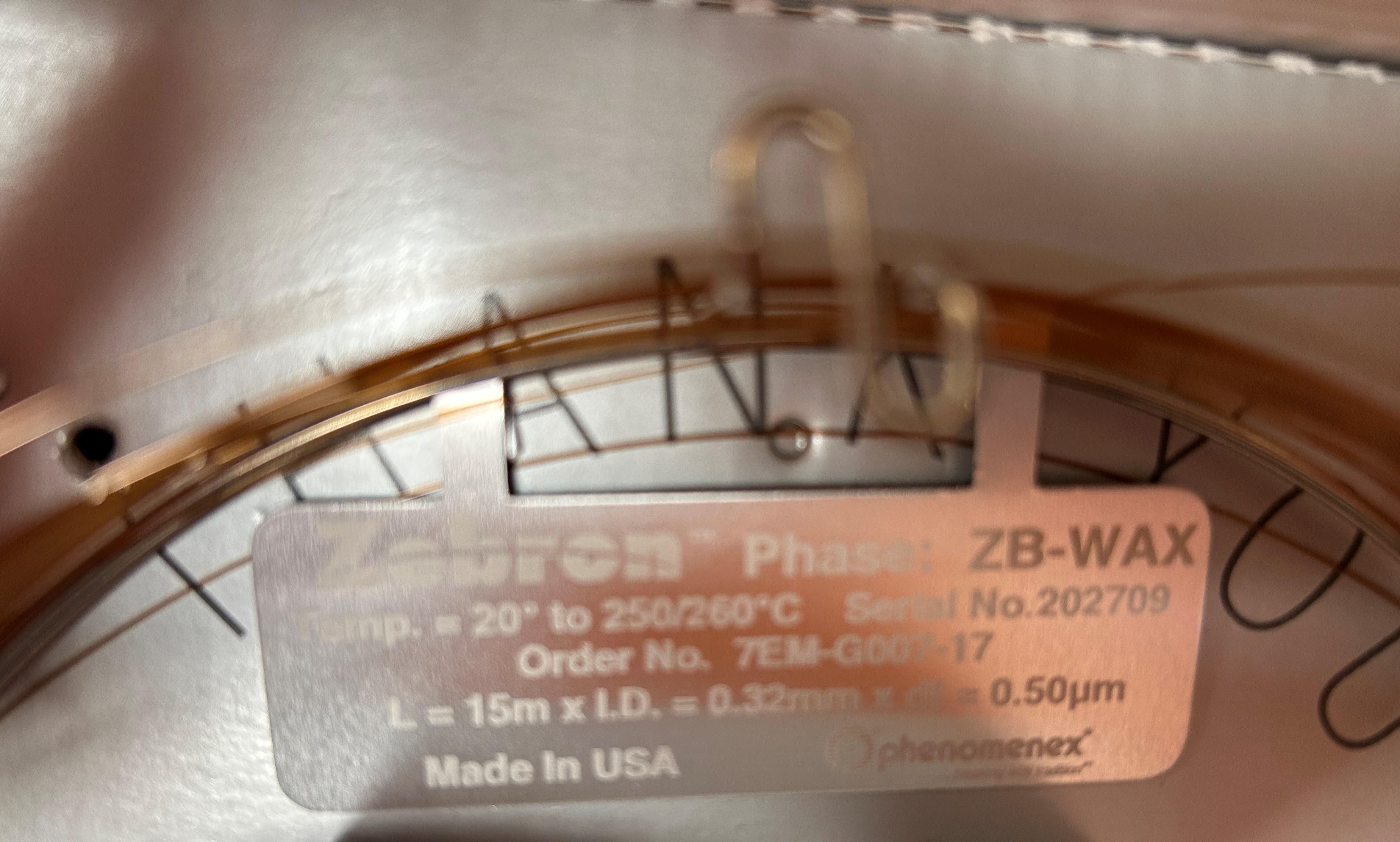 Zebron ZB-WAX Gas Chromatography Column 15m Temp Range 20-260C Salvage