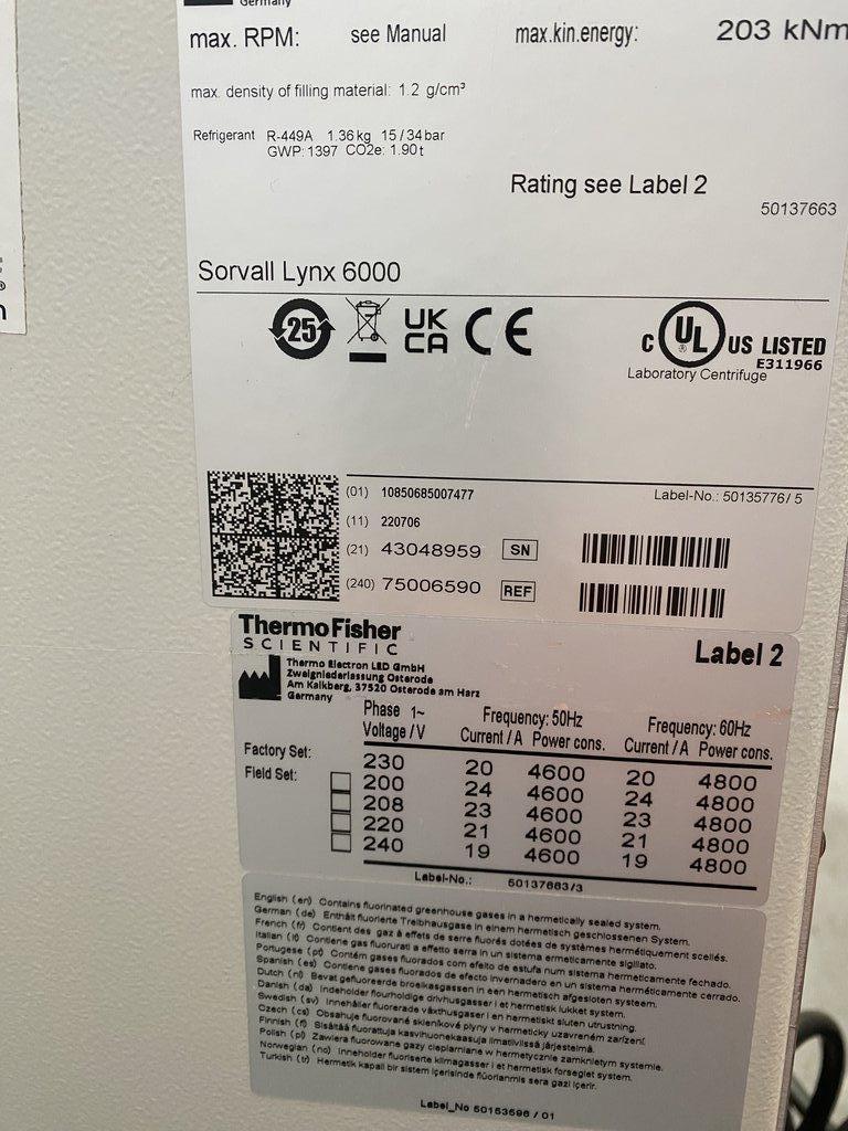 Thermo Sorvall Lynx 6000 Floor Centrifuge High-Speed Efficient Operation