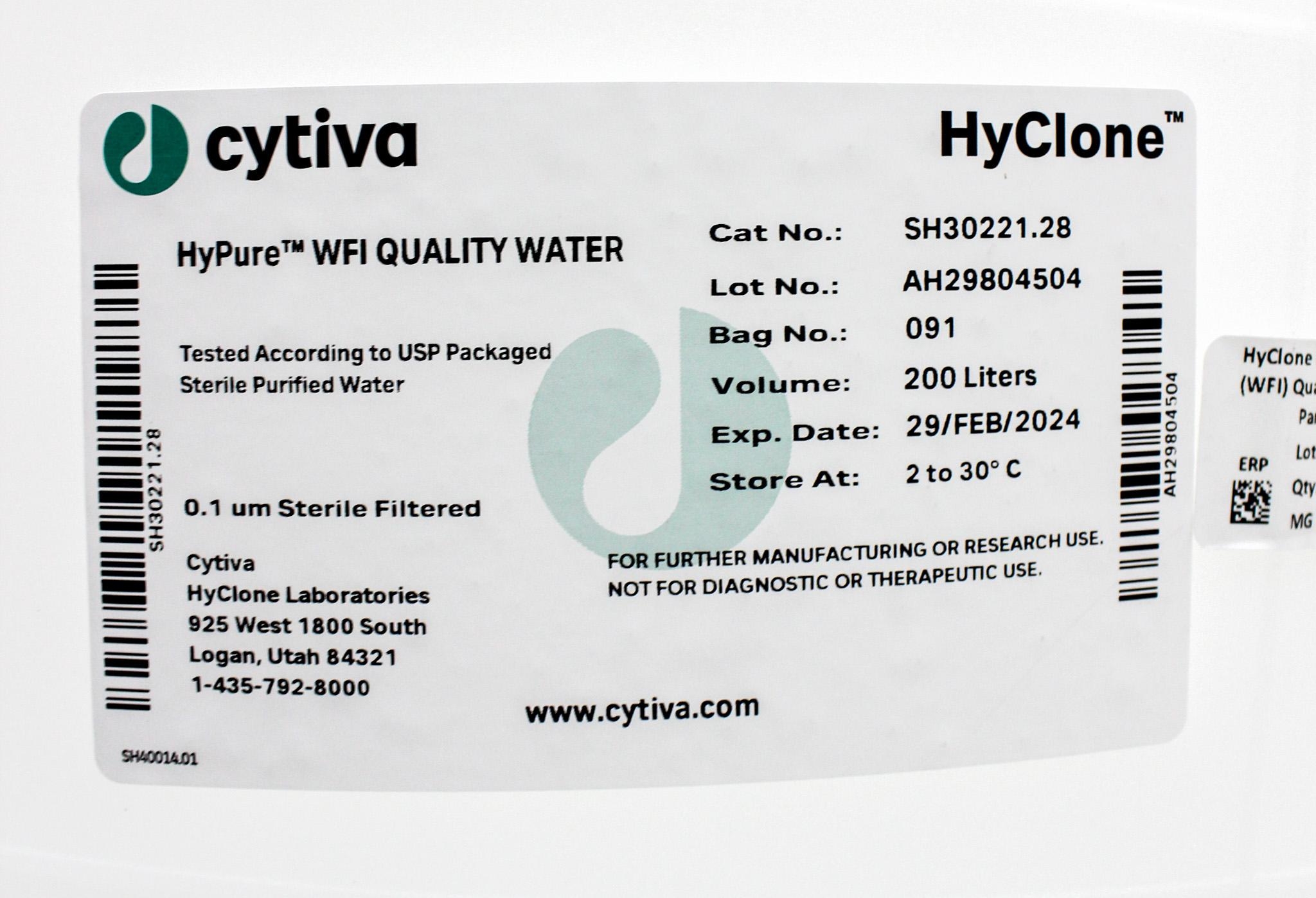 Cytiva SH30221.28 200L WFI Quality Water Storage Container, Turnkey Ready