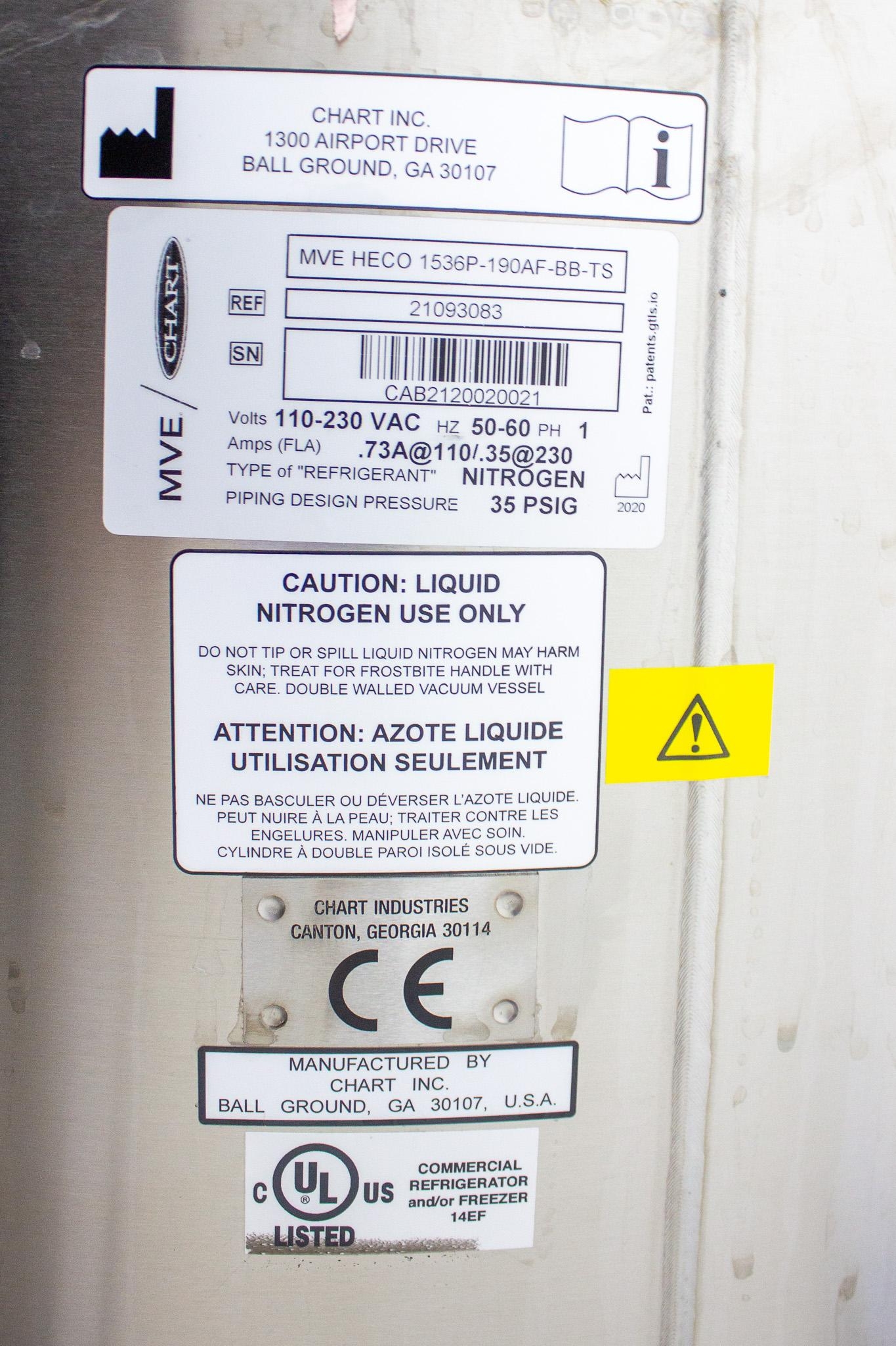 Chart 1536P-190 Liquid Nitrogen Freezer -190C Touchscreen Auto Fill