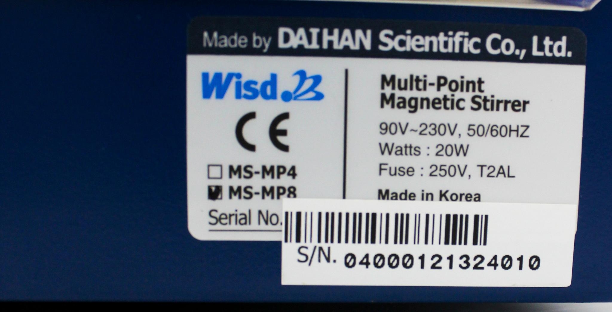 Wisd. MS-MP8 Multi-Point Magnetic Stirrer 1200 RPM 120V/220V Used