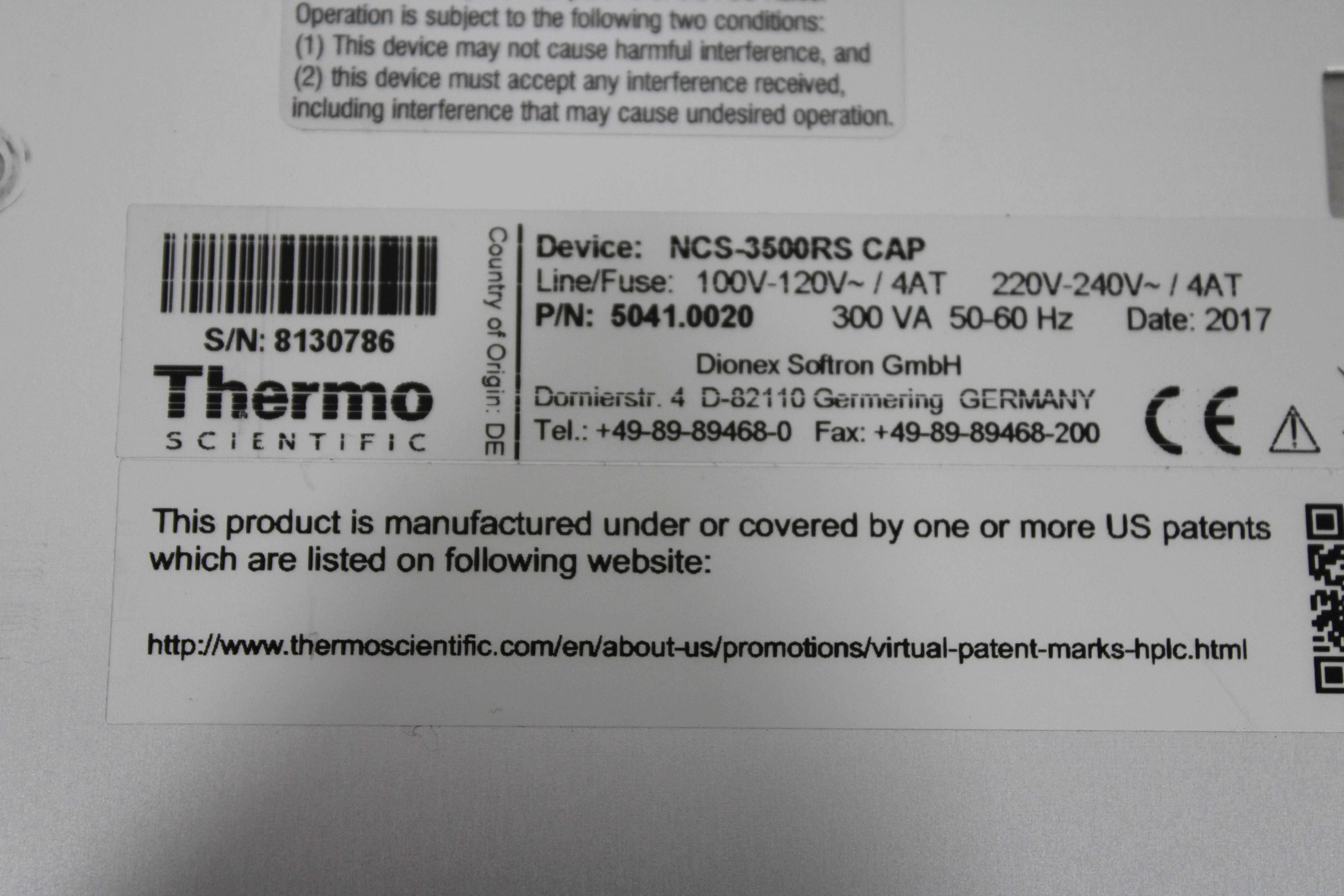 Thermo Dionex NCS-3500RS CAP Binary Rapid Separation Not Functional