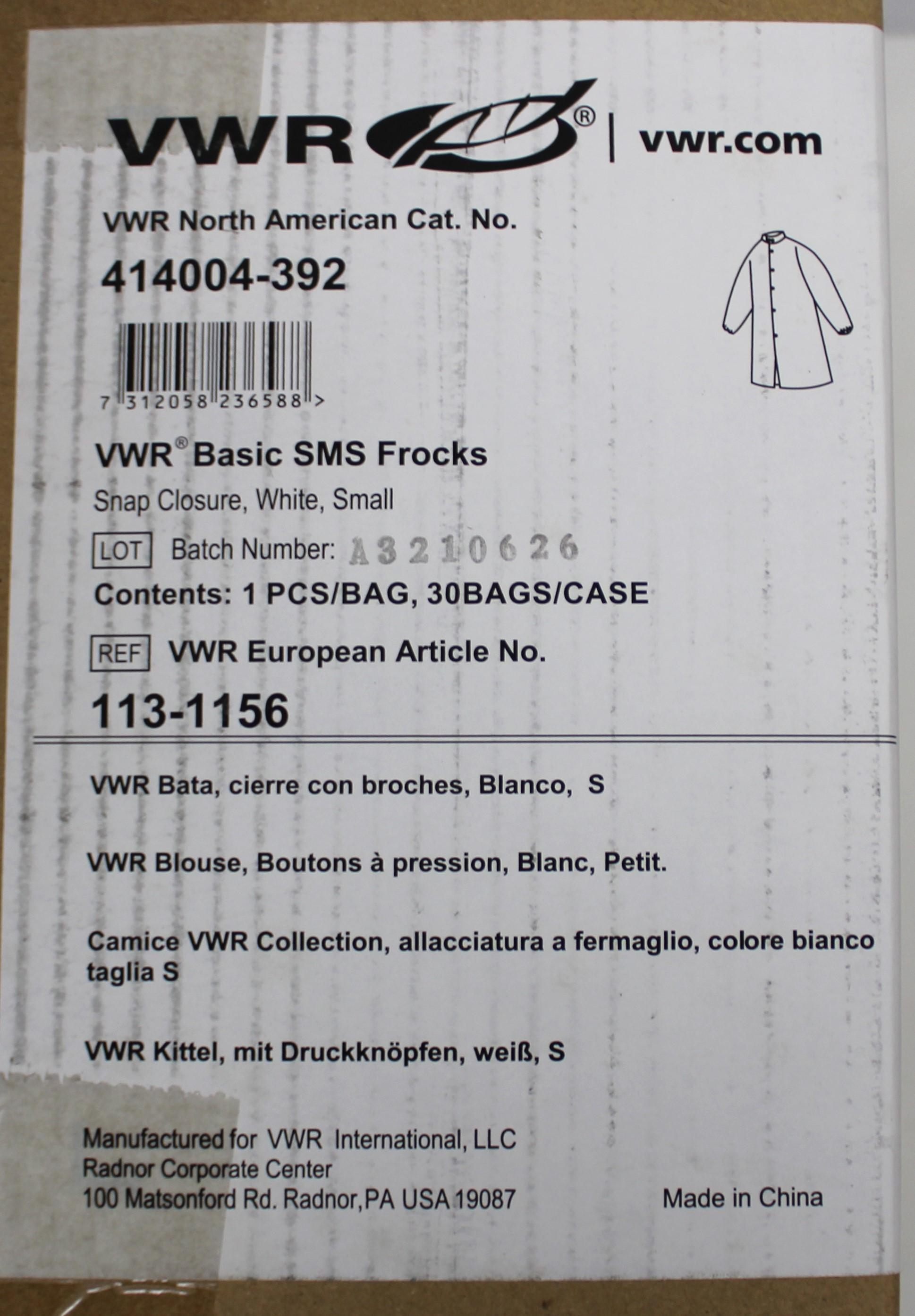 VWR Basic Frocks 113-1156 Facility Protective Wear Snap Closure Comfort