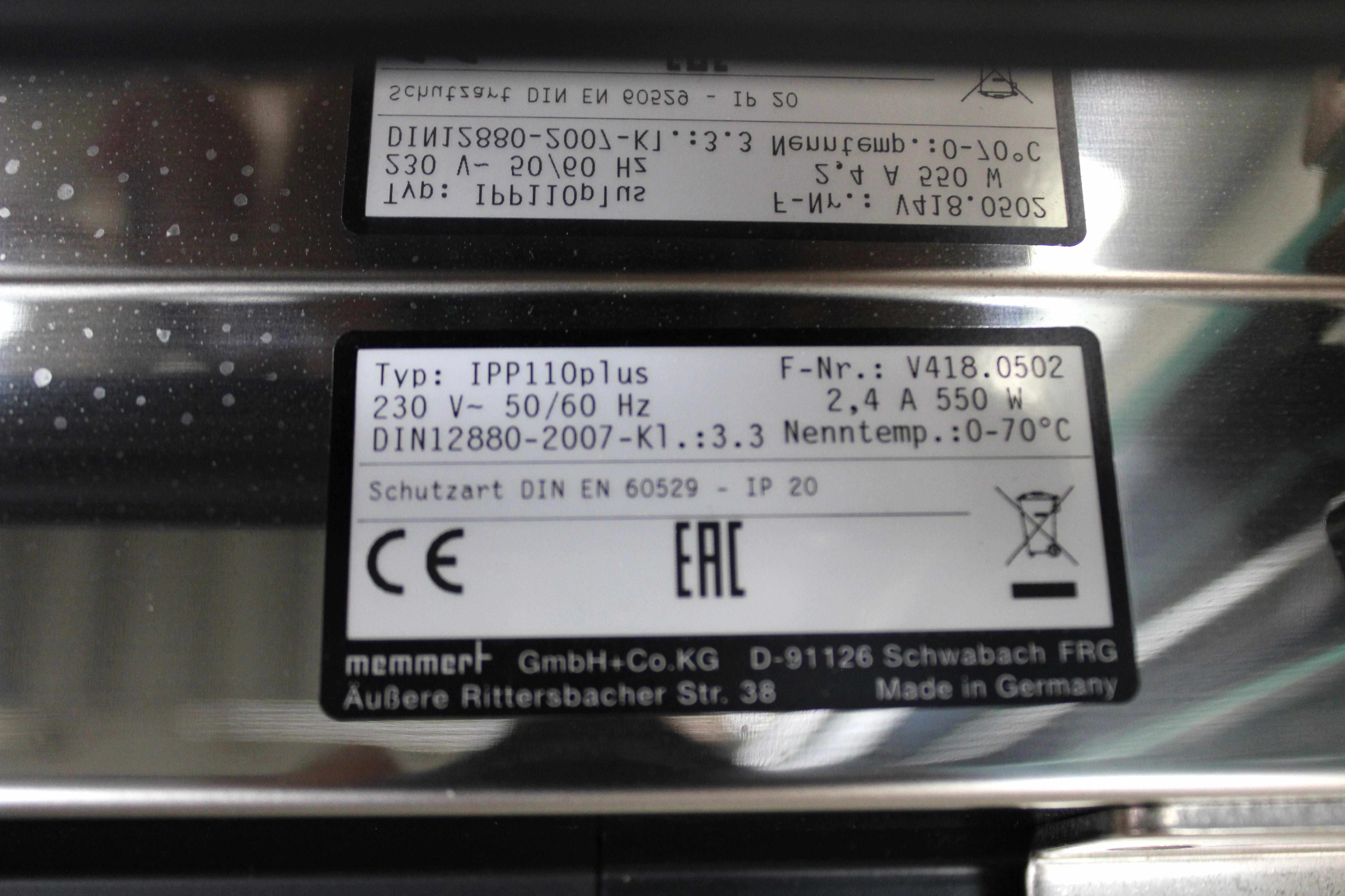 Memmert IPP110 Plus Incubator Refrigerated 108L 0 to 70C Peltier Elements Used