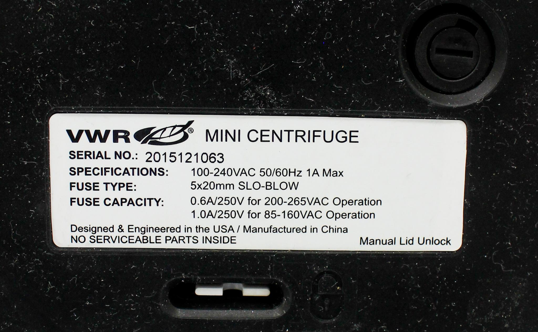 VWR Mini Centrifuge 8500 RPM Microcentrifuge w/ 8-Place Rotor 3.0KG 120V/220V