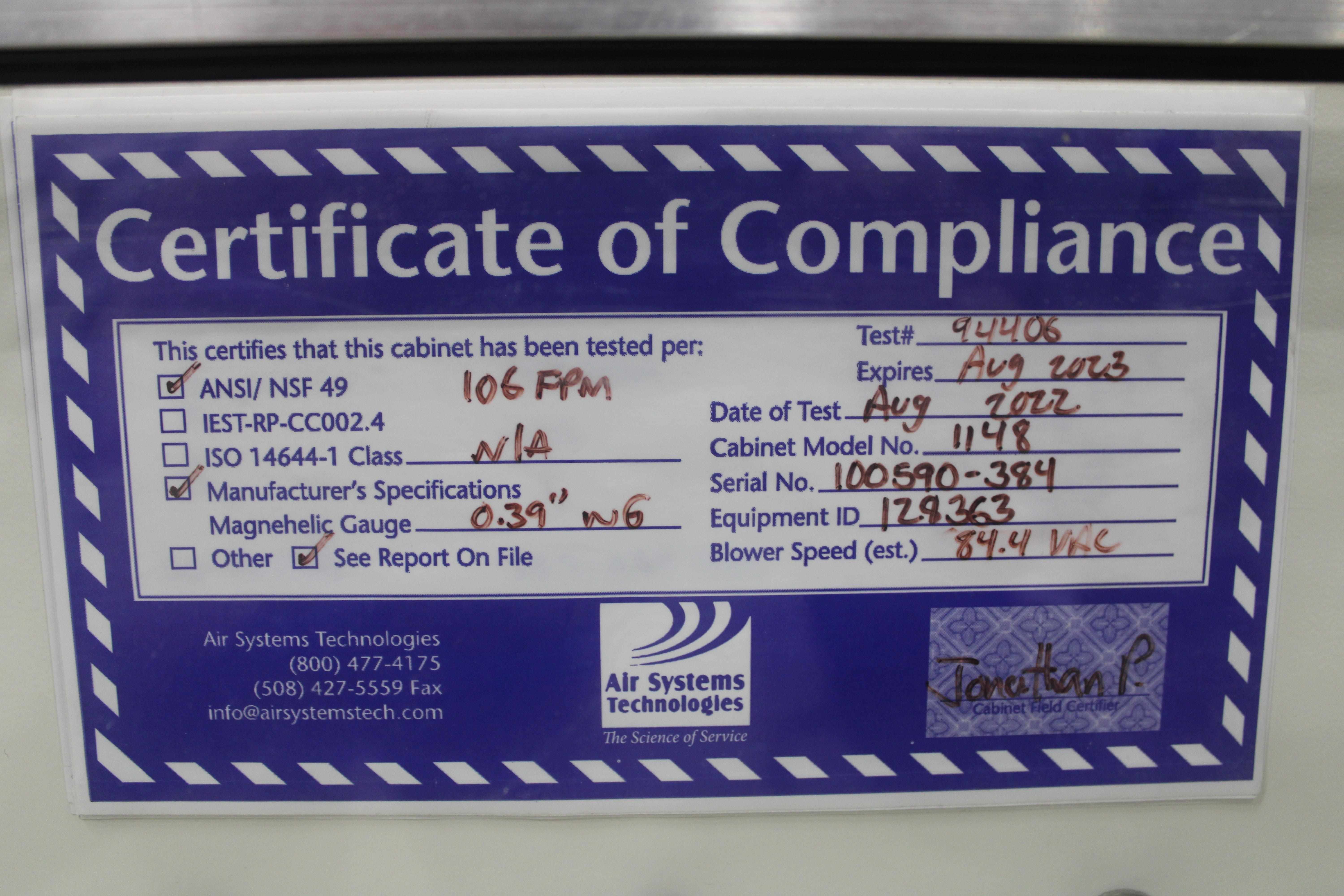 Thermo 1148 Biosafety Cabinet Class II B2 Airflow Power-On Cosmetic Details