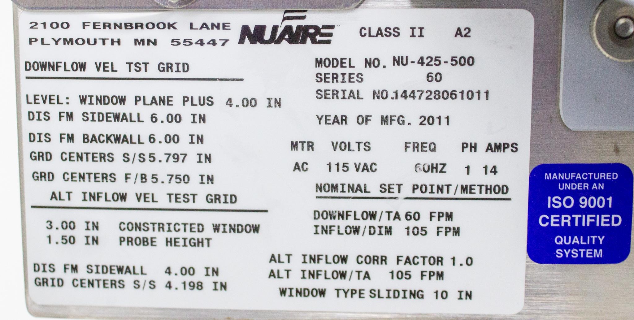 NuAire NU-425-500 Laboratory Biosafety Cabinet Series 60 Ergonomic Design