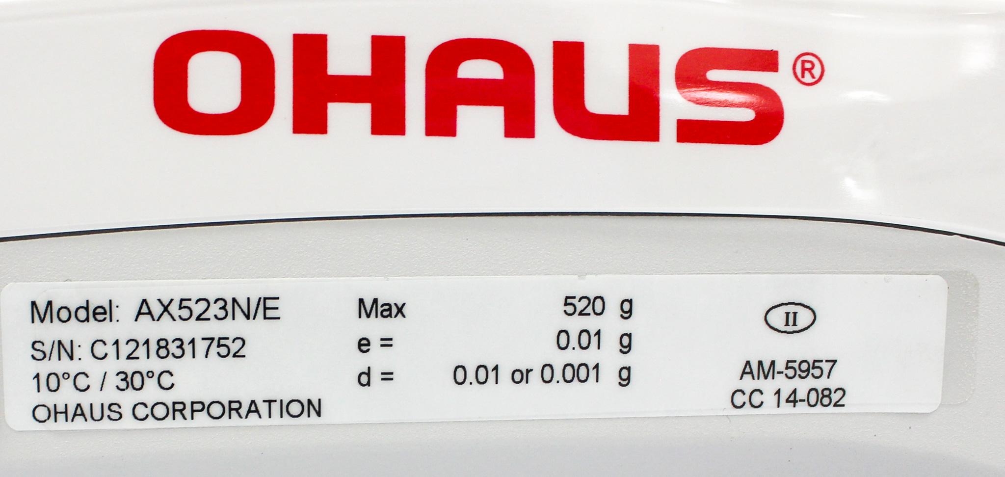 Ohaus AX523NE Analytical Balance Precision Lab Weighing 520g Capacity