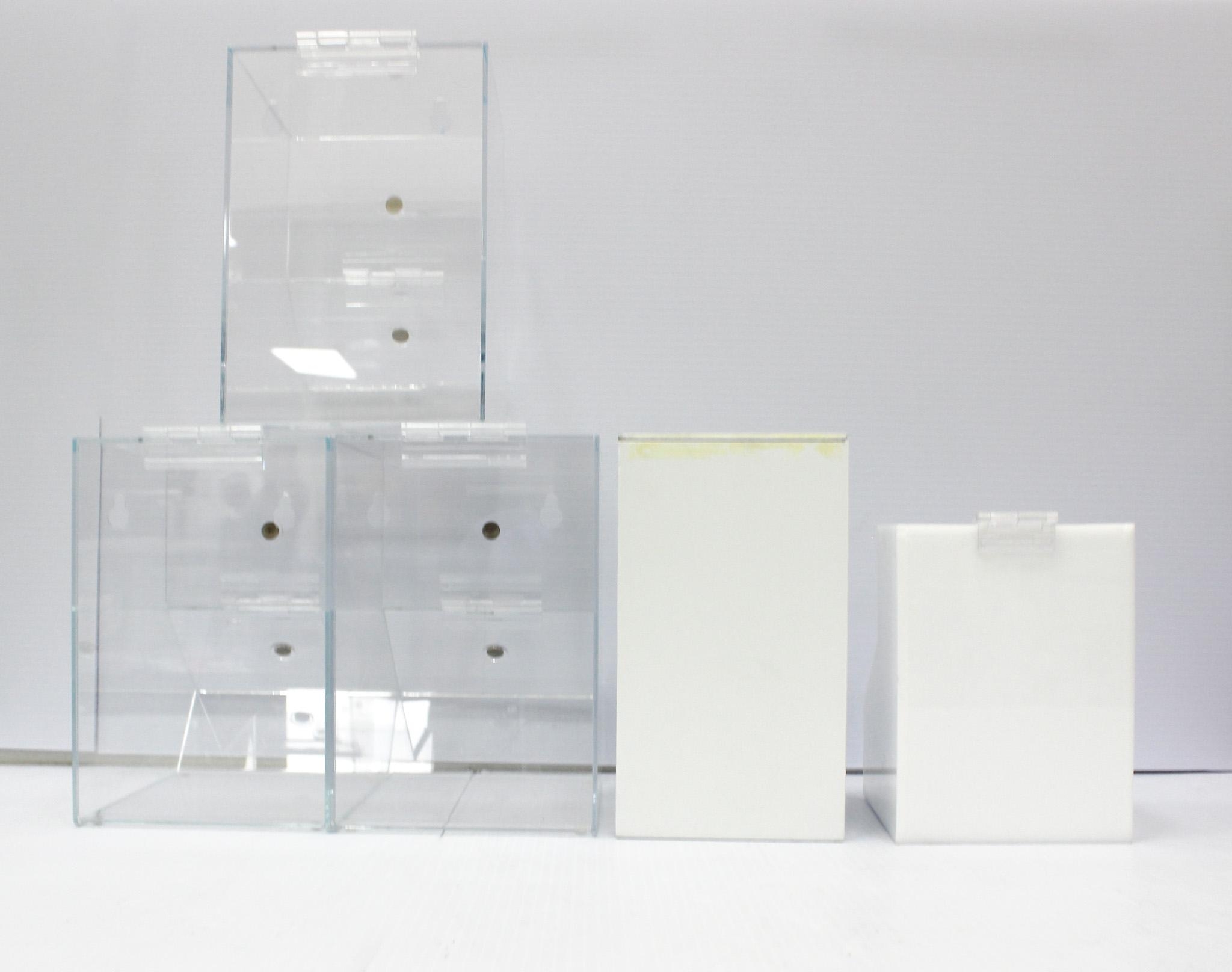 VWR 10032-084/086 Acrylic Dispensing Bins, Lot of 5, Medium/Small Sizes Used