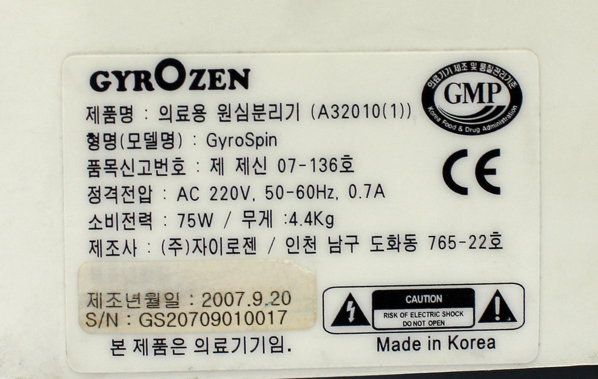 Gyro Spin Gyrozen GZ-1312 Benchtop Microcentrifuge Air-Cooling 13,500 RPM 12-Place Rotor