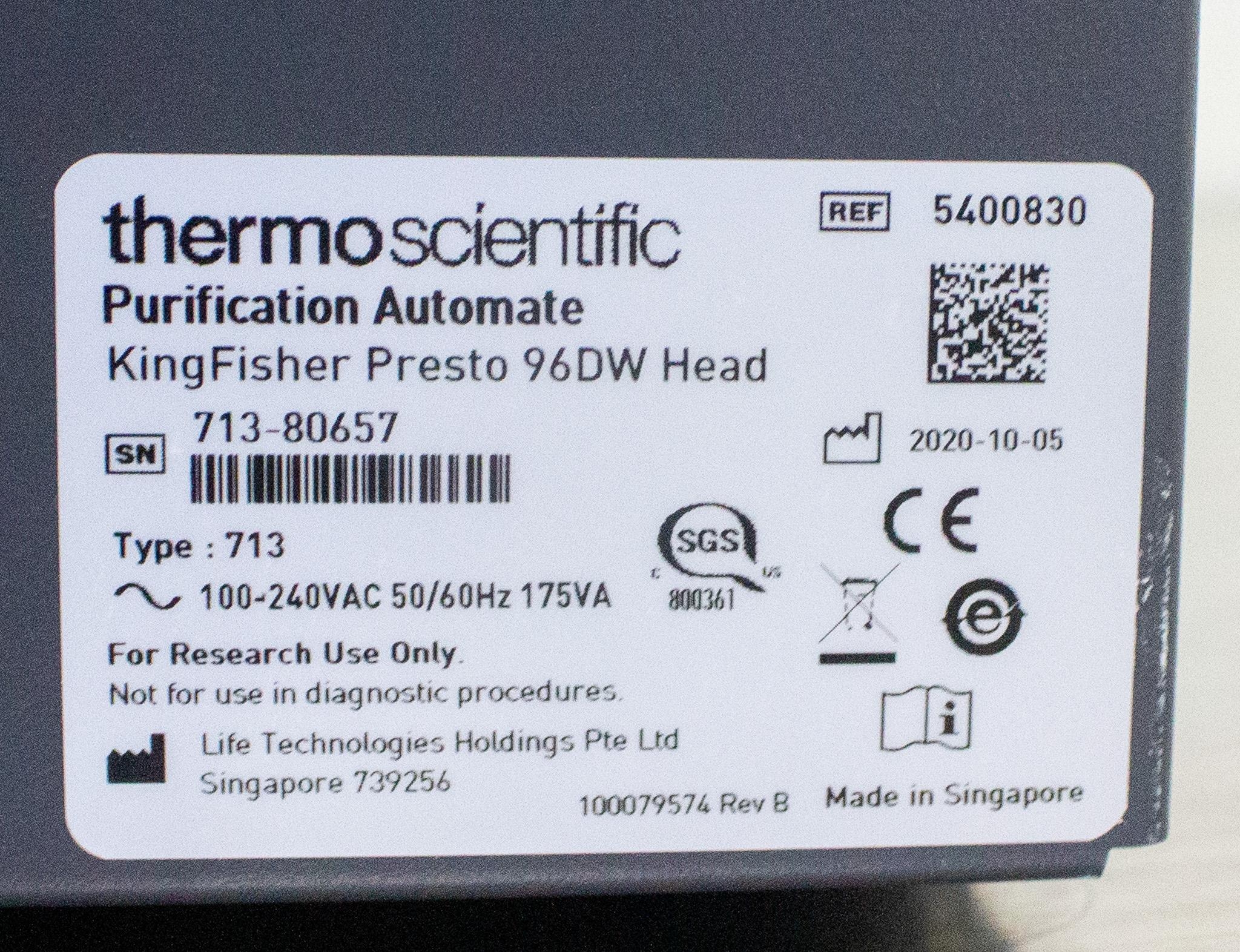 Thermo KingFisher Presto 96DW High Throughput Extraction 5000L 115C Used