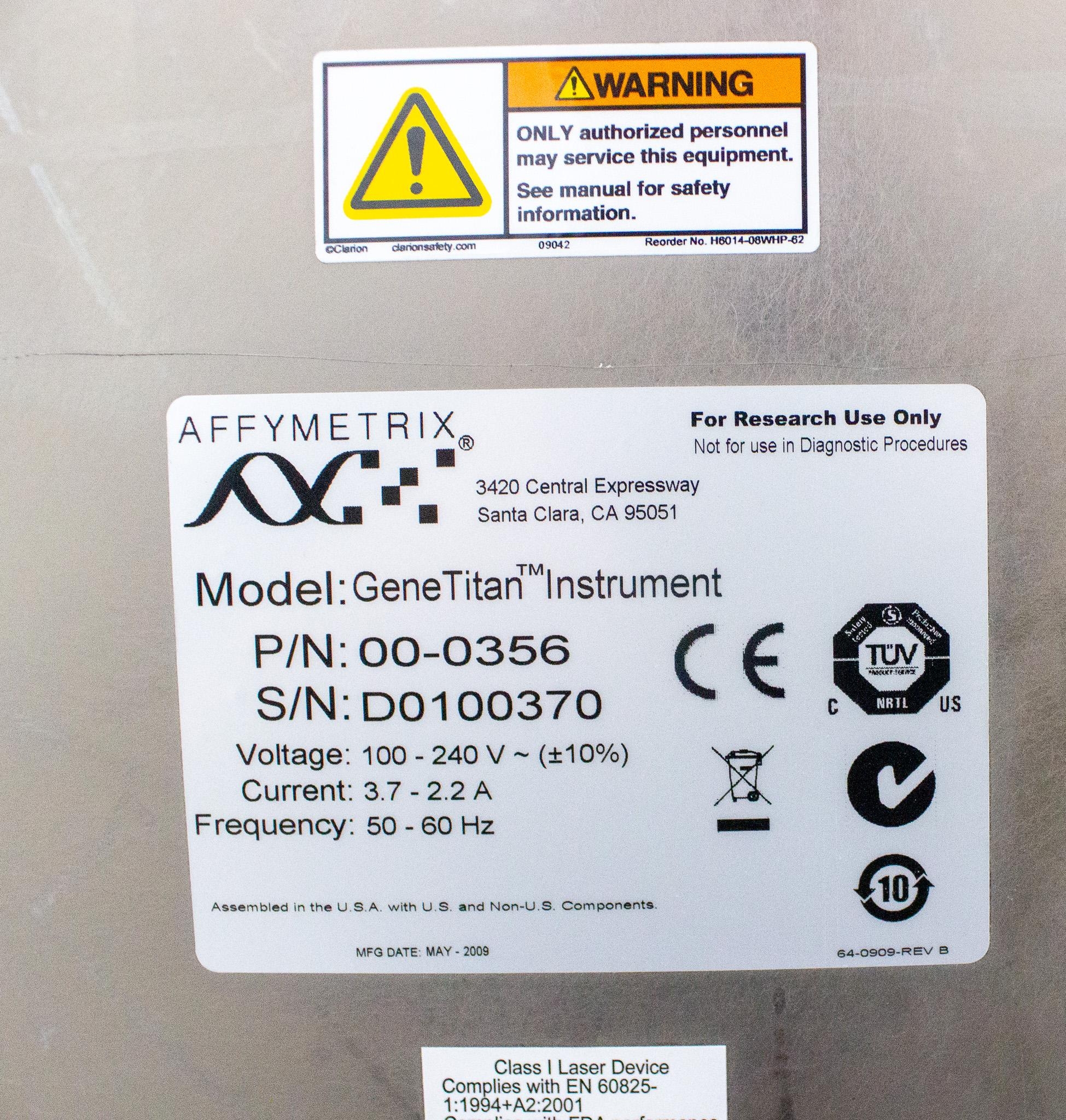 Affymetrix GeneTitan Analyzer Protein Imager Multi-Array Efficiency Used